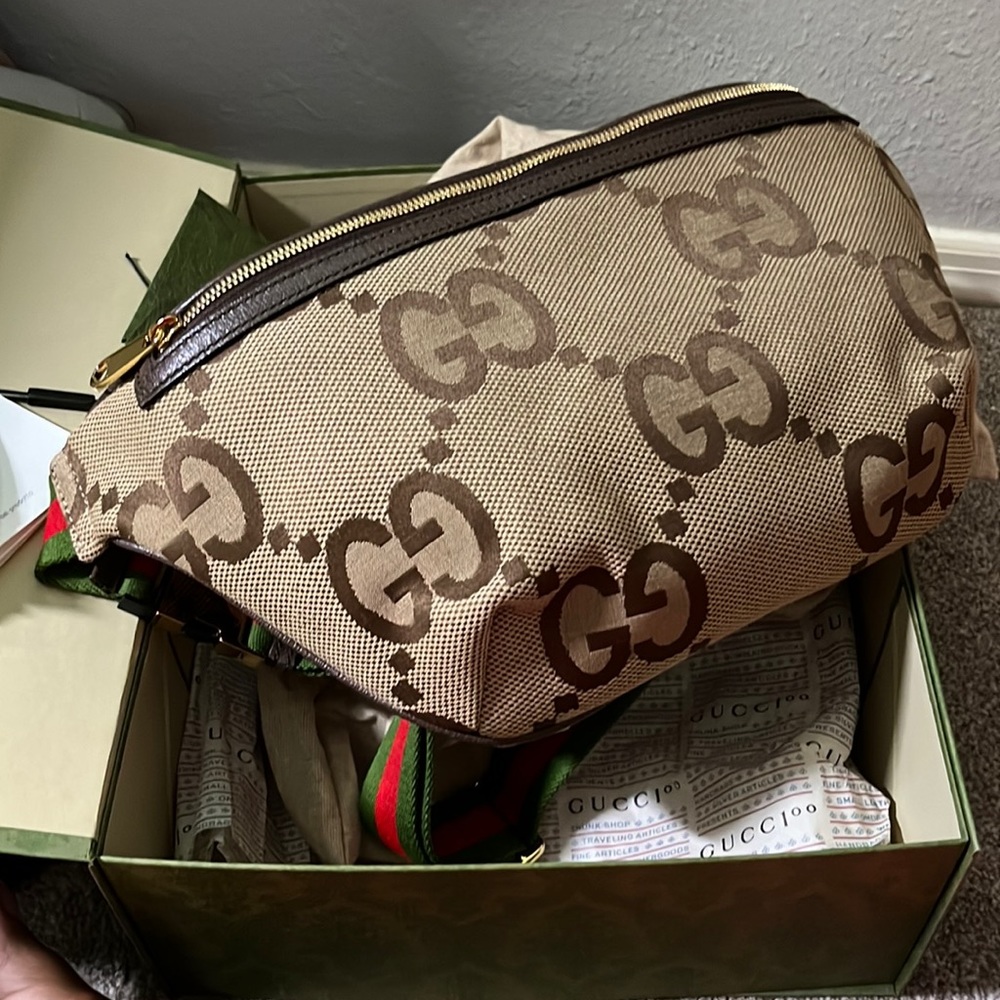Gucci Monogram Jumbo GG Web Belt Bag